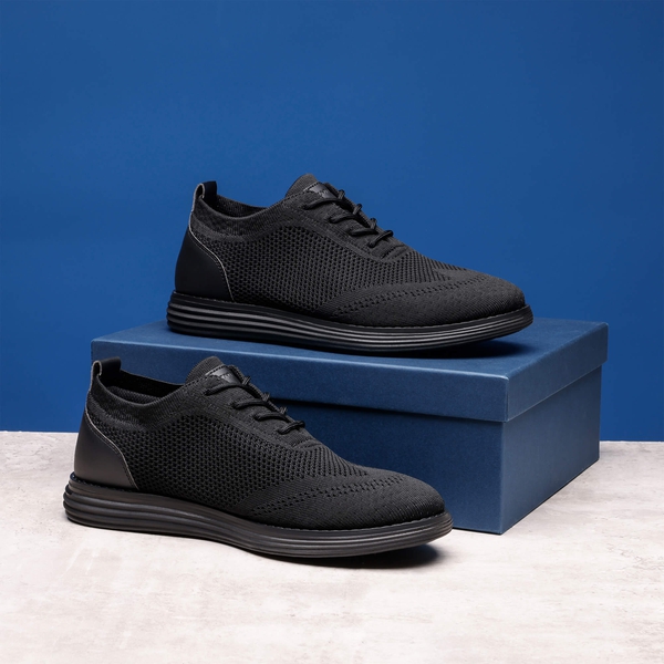 [KnitFlex Breeze+] Men's Mesh Wingtip Oxford Sneakers - ALL BLACK - 1